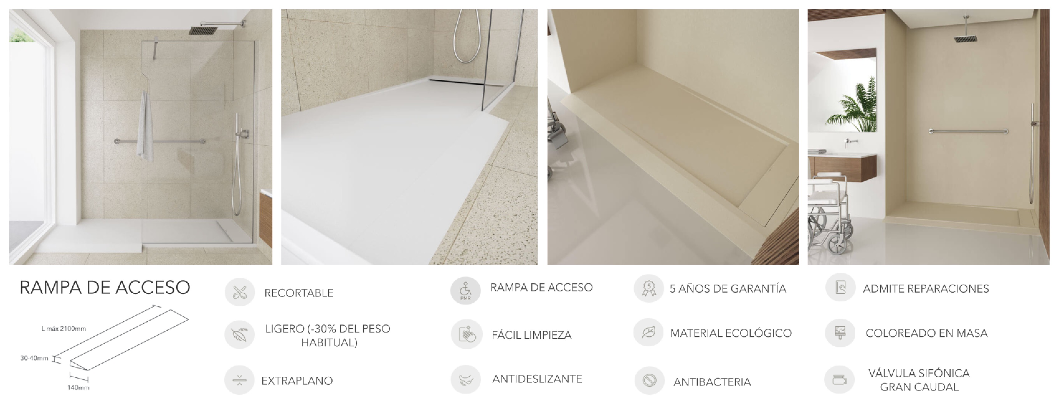 Imagen plato de ducha con rampa de acceso