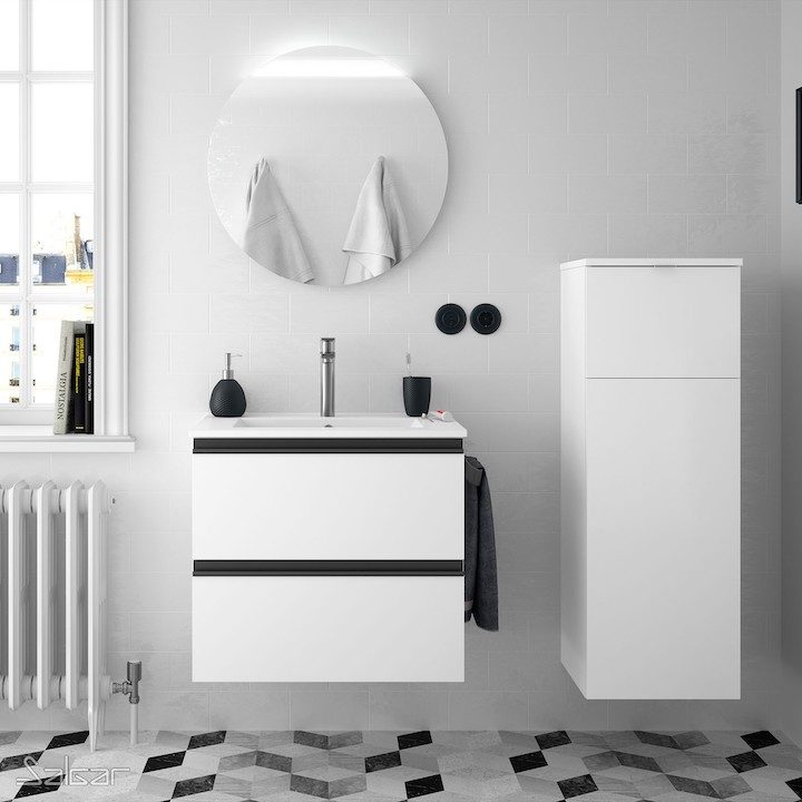 Imagen de un mueble de baño blanco con remates en negro de la serie Spirit